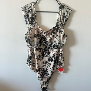 Floral Ruched Sleeveless Bodysuit